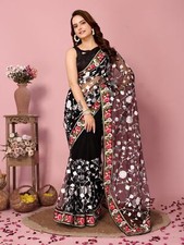 Designer Beautiful Soft Net Chikankari Embroidery Work Saree, Wedding Sari ZA-CE