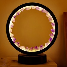Natural Crystal Cluster Stone Quartz Round Night Light Lamp USB DIY Decor Gifts