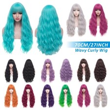 Wavy Wig Long Curly Wig With Bangs For Womens Synthetic Cosplay Fancy Full Wig