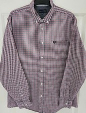 Lincoln Long Sleeve Shirt 100% Cotton Red/White Check Button Down Collar -Size M
