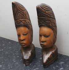 Vintage Hand Carved Wooden Head Statue Figures in Brown Wood (NICE For DISPLAY)
