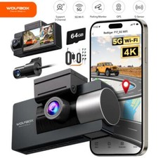 WOLFBOX 4K 5G WiFi GPS 3 Channel Dash Cam Front and Rear Inside W/ Hardwire Kit