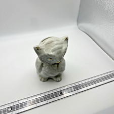 Ceramic Owl Money Box Grey Finish with Gold Accents Vintage Coin Bank