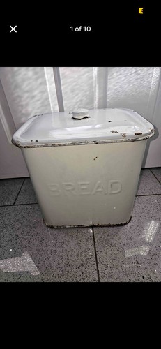 Vintage white enamel bread bin - vintage,