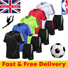 Mens Football T-Shirts & Shorts Jogging Running Gym Sports Breathable Fitness UK