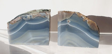Large Pair Grey Blue Agate Natural Edge Microcrystalline Quartz Bookends Geode