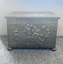 Vintage Brass Embossed Large Log Firebox - Coal Scuttle Storage Box