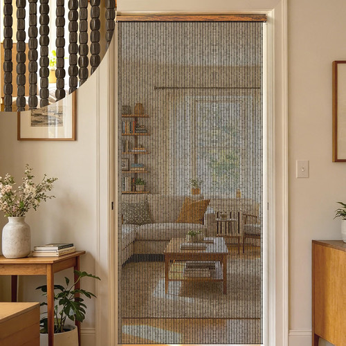 Wood beaded door curtain - wood,