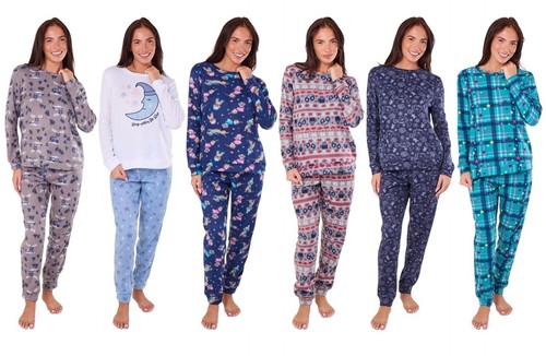 Ladies fleece pyjamas printed - ladies,