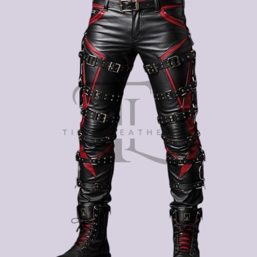 Men black red real - &, leather