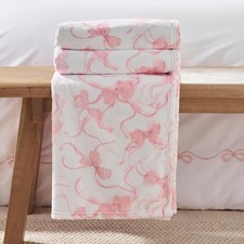 Catherine Lansfield Bow Throw Girls Supremely Soft Sofa Bed Decor Blanket Pink