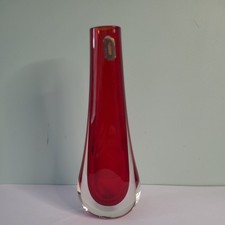 Vintage Whitefriars Glass Ruby Red Teardrop Vase 9571 Baxter with Label