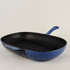 Le Creuset Skillet Cast Iron Blue Grill Frying Pan Oval Shape Vintage Frying Pan