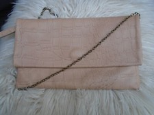 ETUI London Beige Leather Mock Croc Clutch/Shoulder/Crossbody Bag