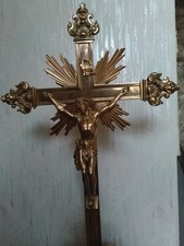 Baroque Style 19th Century Altar Crucifix 30 Inch Solid Brass