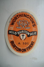 WORTHINGTON BURTON MILD BURTON ALE A101 BREWERY BEER BOTTLE LABEL