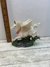 White Magical Unicorn Statue Figurine with Flowers Running Ornament Free Postage