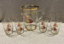 Beautiful vintage glass water lemonade set jug & 4 glasses