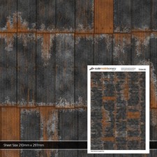 Rusty Black Painted & Corrugated Iron Texture Paper x5 Scale Model Scenery TX104