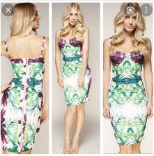 Celeb Boutique * Carmel Tropical Print Fitted Midi Wiggle Dress - S / Size UK 8