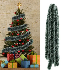 10 Meter Chunky Snow Tipped Green Tinsel Garland - Extra Thick Sparkly Christmas