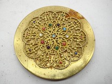 VINTAGE ART DECO GOLD TONE MIRROR POWDER COMPACT GEM SET