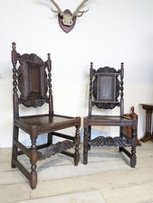 Pair Antique Oak Carved WAINSCOT Chairs Manner of  17th Century Delivery Availab