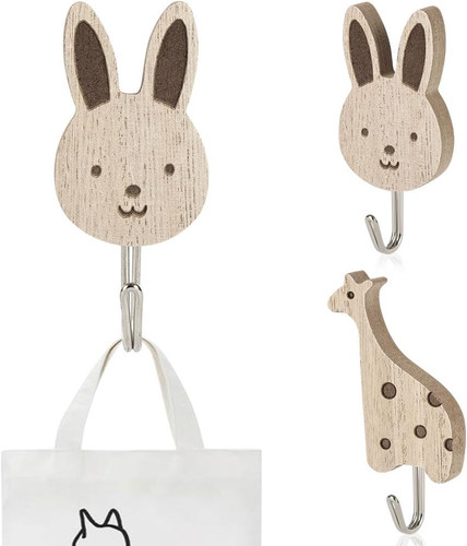 2pcs wooden animal wall hooks - 2pcs,