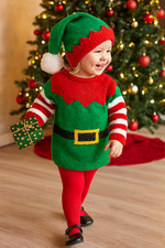 Knitting Pattern Elf Christmas Sweater & Hat Tunic Jumper Baby Boy Girl 16-22 DK