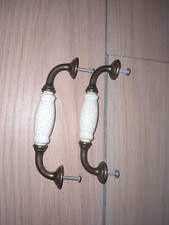 6 x Traditional Style Off-White Crackle Glaze Ceramic Kitchen Door Drawer Handle