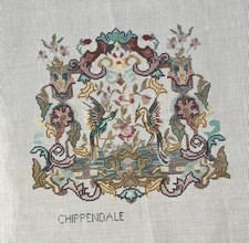 Vintage Tapestry Needlepoint Canvas Large Handmade Chippendale Part Completed