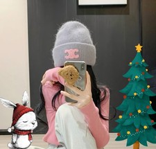 Warmth CE.LINE Rabbit FurHat  Warm Winter Beanie Perfect Present Black/gray/pink