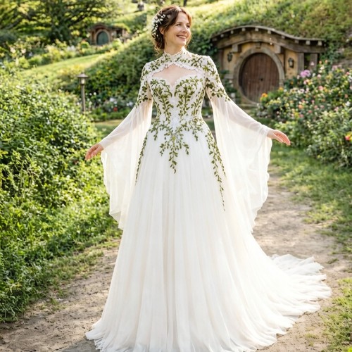 Green white evening - white, dress