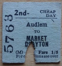 BTC (M) Railway Ticket - Audlem to Market Drayton - 1957 - Closed 1963