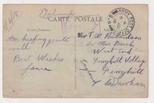 WW1 Ferryhill Village Co Durham Soldiers Postcard Home 1918 Somme France Censor