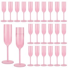 Pink Plastic Champagne Flutes Set of 24, 6oz Unbreakable Champagne Glasses Sh...