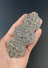 Antique Burmese Sterling Silver .925 Siam Goddess High Relief Large Belt Buckle