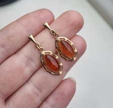 9ct Yellow Gold Hallmarked Amber Drop Earrings 3g 