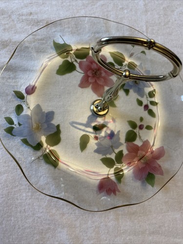 Vtg floral glass round serving - floral,