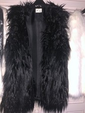 vintage fake fur sleeveless jacket 10-12 one black one white 