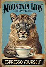Mountain Lion Coffee Co Metal Sign, Mountain Lion Sign, Coffee Plaque