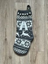 Matalan Grey & White Fairisle Knitted Christmas Stocking Letter/Initial A On