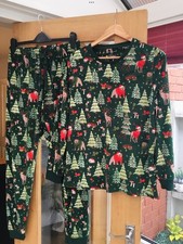 Christmas Pyjamas Soft Green Velour Set Size M 12 / 14 Primark Woodland Animals