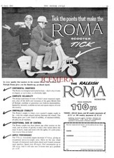 Raleigh 'ROMA' 78cc Scooter Motor Cycle ADVERT Vintage 1961 Print Ad 694/59