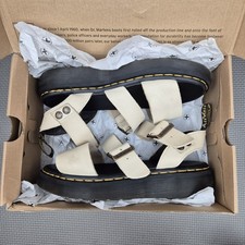 Dr Martens Gryphon Quad Sandals UK 6 Women Beige Leather Yellow Stitch Platform