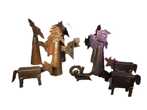 Vintage metal nativity set - metal,