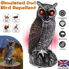 Solar Owl Decoy Deterrent Bird Pigeon Crow Scarer Statue Sound & Eyes Emit Light