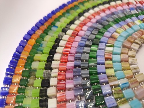 Glass cube beads variegated - glass,