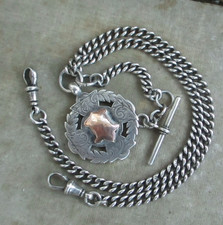 BEAUTIFUL HEAVY ANTIQUE STERLING SILVER ALBERT WATCH CHAIN 42GM
