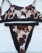 LADIES WOLF & WHISTLE BNWOT SIZE 8E/F - 12 BLACK BROWN & CREAM BIKINI